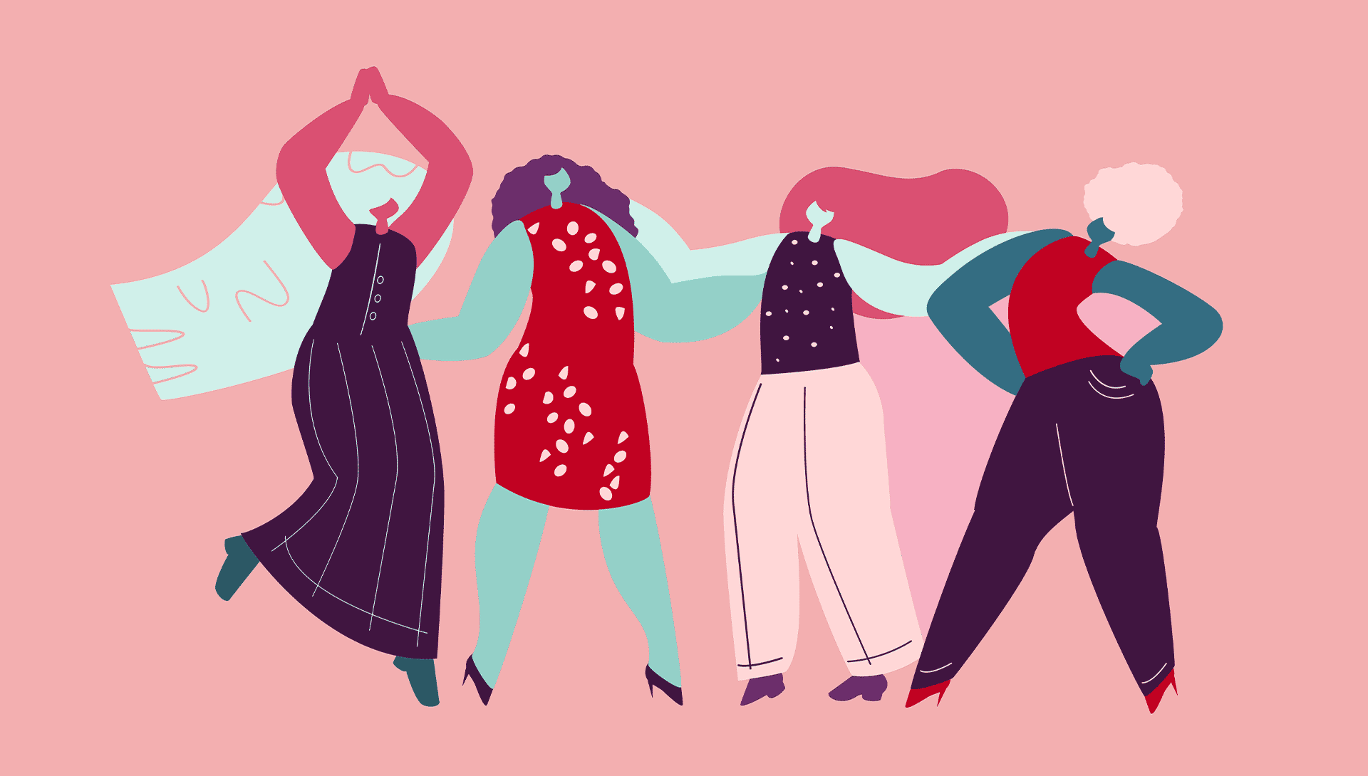Femmes se tenant par la taille dans la sororité et l'égalité des genres.