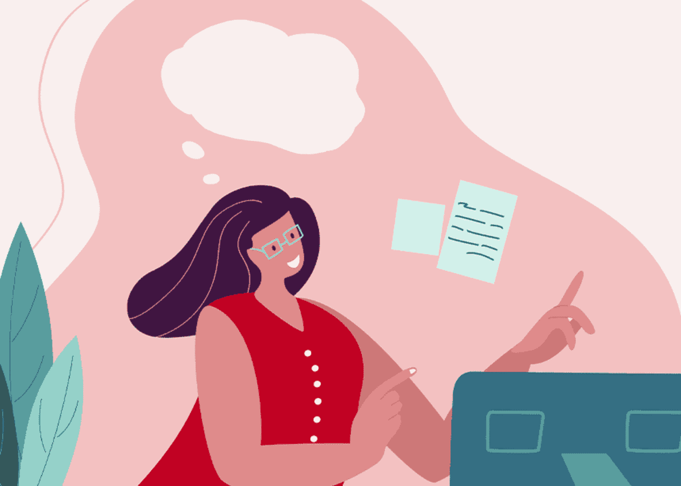 femme qui réfléchit devant son ordinateur